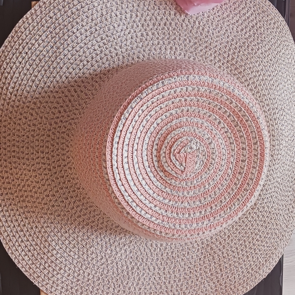 Elegant Straw Sun Hat - Pink and Tan - Picture 1 of 1
